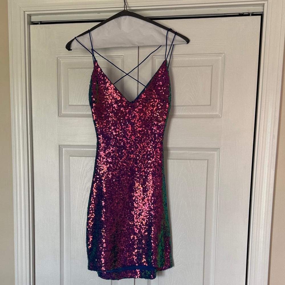 Holographic Sequin Spaghetti-Strap Dress